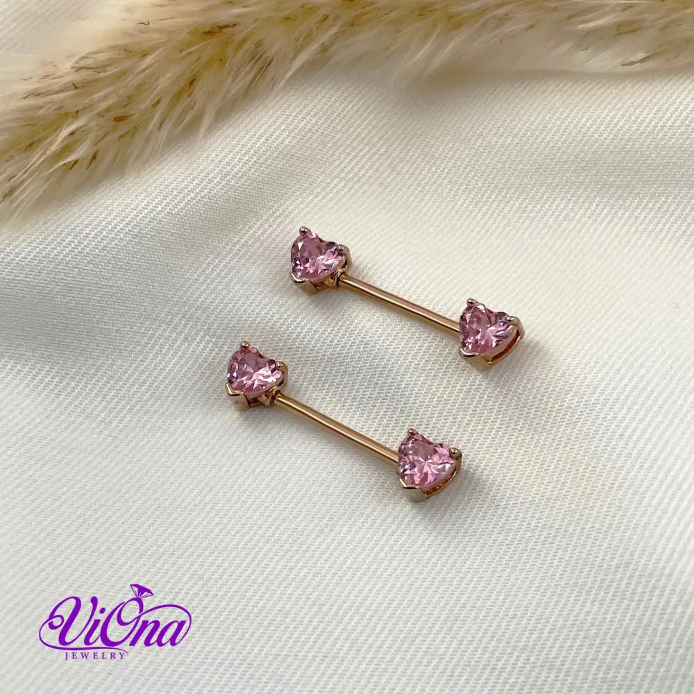 Pink Ear and Nipple Heart Piercing in pair from Anti rust and tarnish Rosegold 14G 316 L Surgical Steel