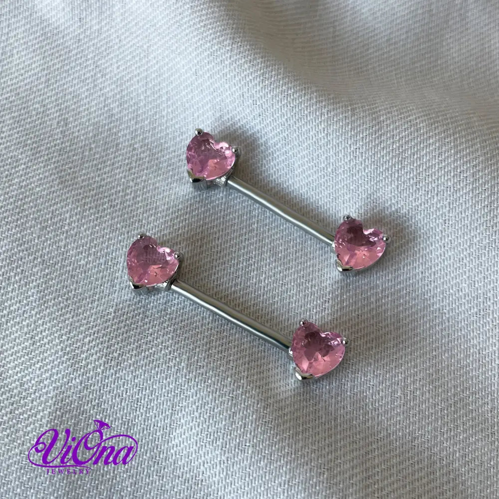 Pink Tongue, Ear and Nipple Heart Piercing in pair from Anti rust and tarnish 14G Stainless Steel