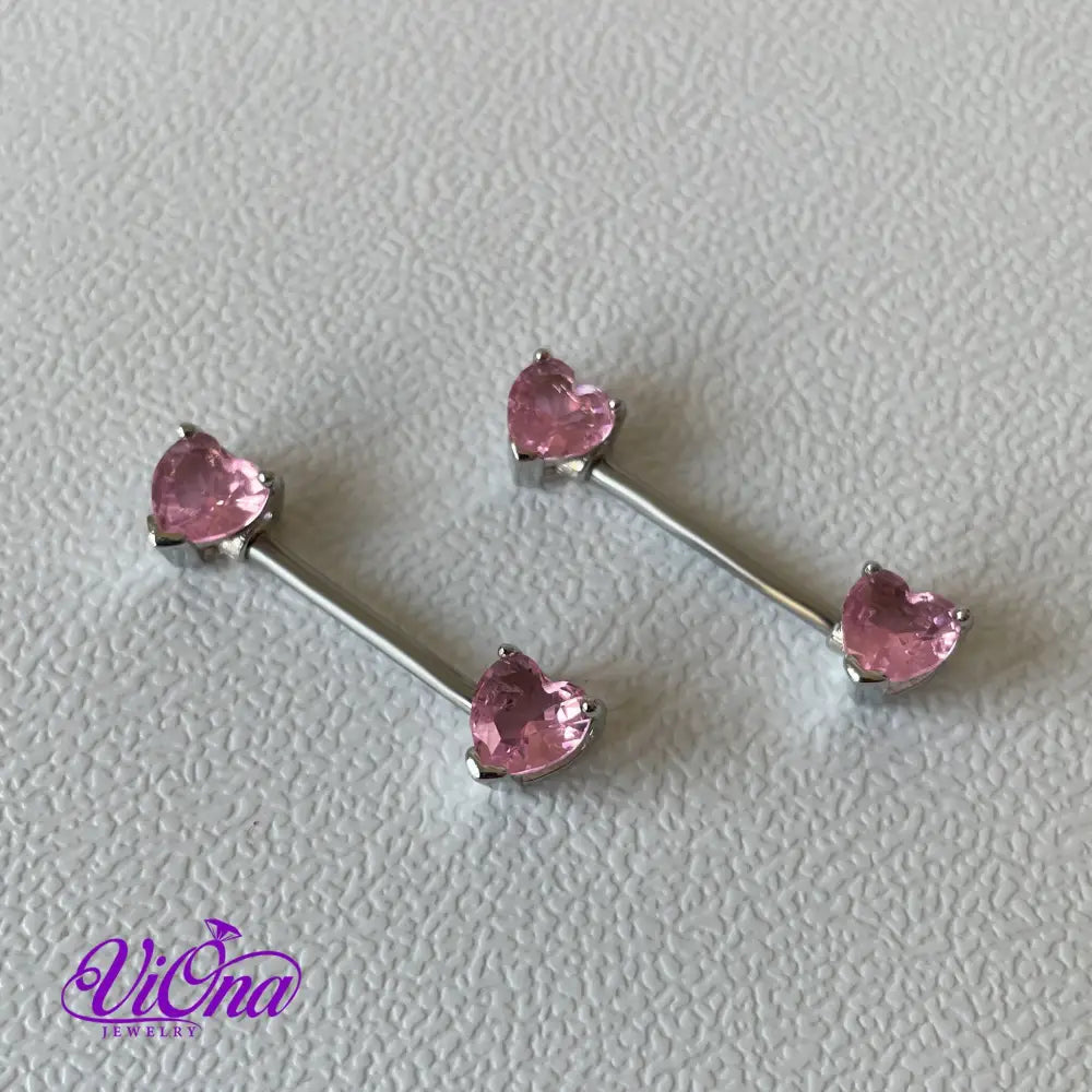 Pink Tongue, Ear and Nipple Heart Piercing in pair from Anti rust and tarnish 14G Stainless Steel