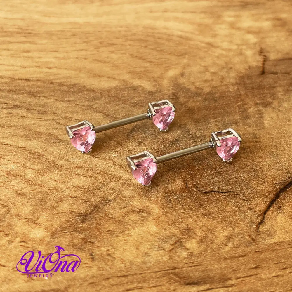 Pink Tongue, Ear and Nipple Heart Piercing in pair from Anti rust and tarnish 14G Stainless Steel