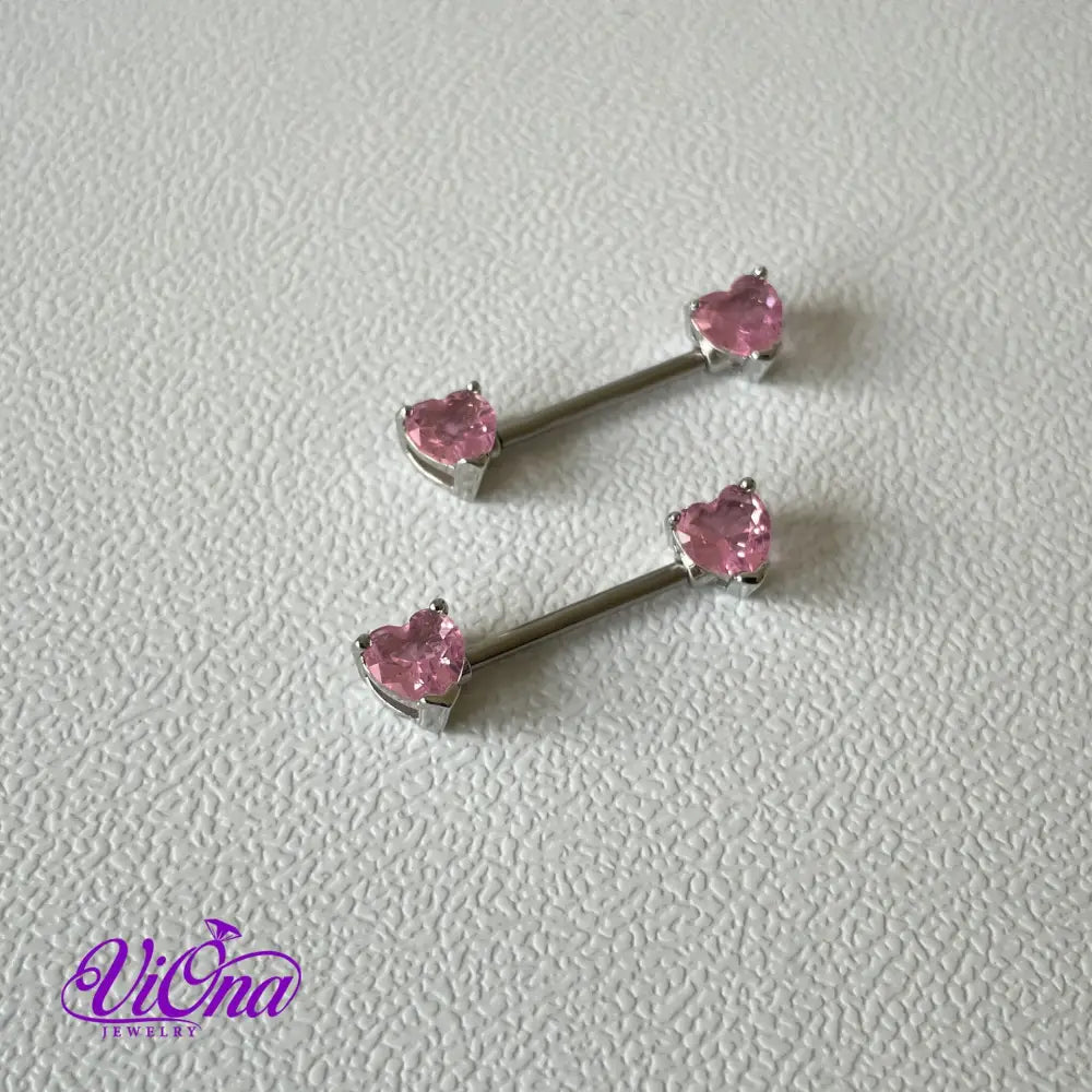 Pink Tongue, Ear and Nipple Heart Piercing in pair from Anti rust and tarnish 14G Stainless Steel