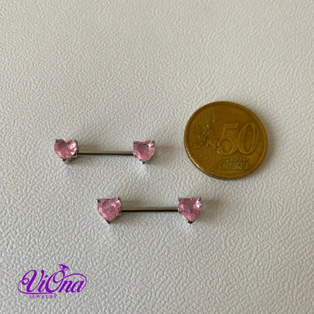 Pink Tongue, Ear and Nipple Heart Piercing in pair from Anti rust and tarnish 14G Stainless Steel