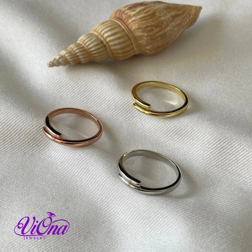 Premium Quality Minimalist Open Ring from 925 Sterling Silver Ring in Three Colors Gold, Silver and Rosegold, Stamped