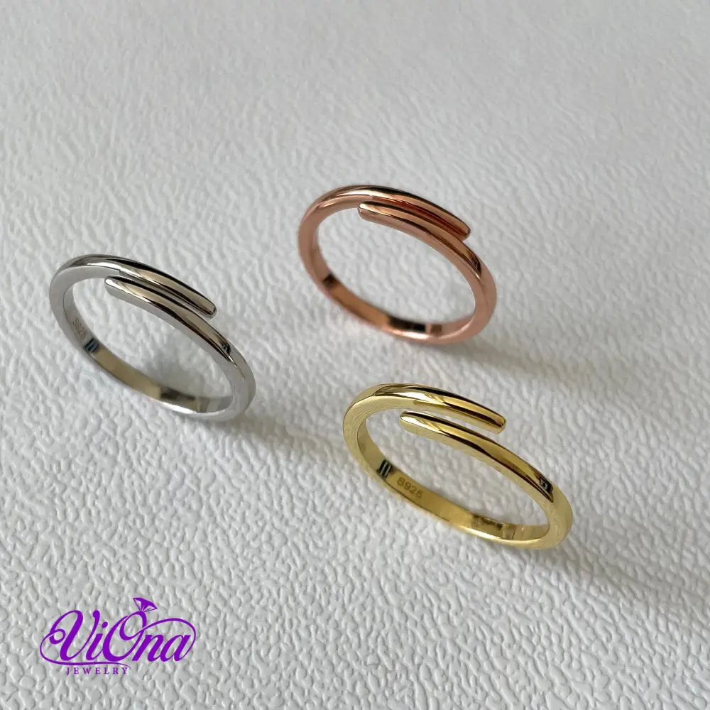 Premium Quality Minimalist Open Ring from 925 Sterling Silver Ring in Three Colors Gold, Silver and Rosegold, Stamped