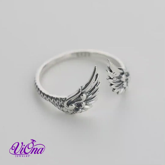 Graceful Guardian Angel Open Wing Ring crafted in Genuine 925 Sterling Silver