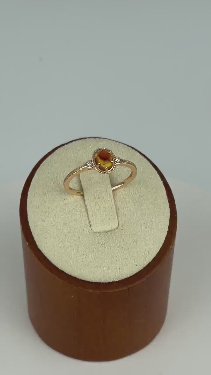 0.5 Carat Real Honey Amber Gemstone Ring in Oval Cut - Elegant Vermeil 925 Sterling Silver