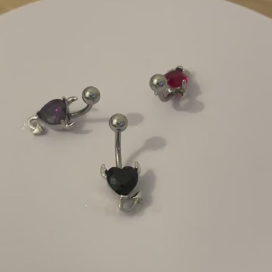 Navel and Belly Button Piercing - Heart-Shaped Gothic Style (Black, Red, Purple) - Anti-Rust, Anti-Allergy Stainless Steel