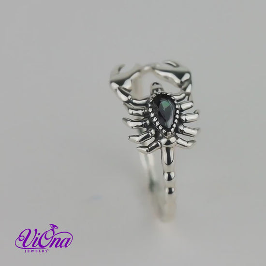 Scorpion Ring from Platinum-Coated 925 Sterling Silver: An Open Ring Design with Gothic Charm and Zodiac Inspiration