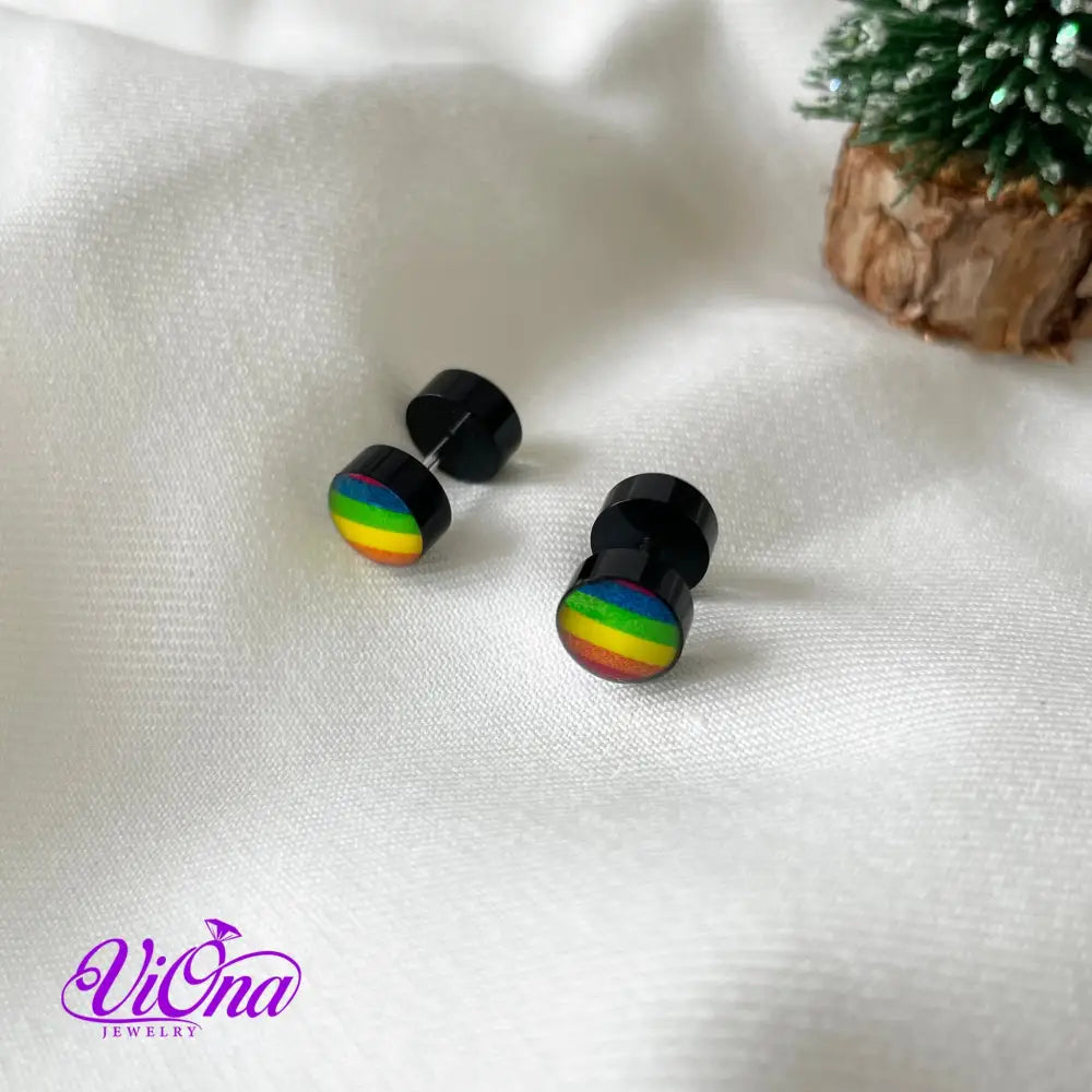 Pride Round Rainbow Stud Earrings for Men and Women with high quality Anti Rust Steel