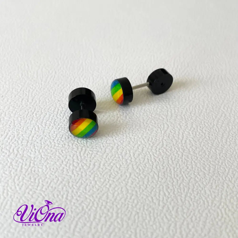 Pride Round Rainbow Stud Earrings for Men and Women with high quality Anti Rust Steel