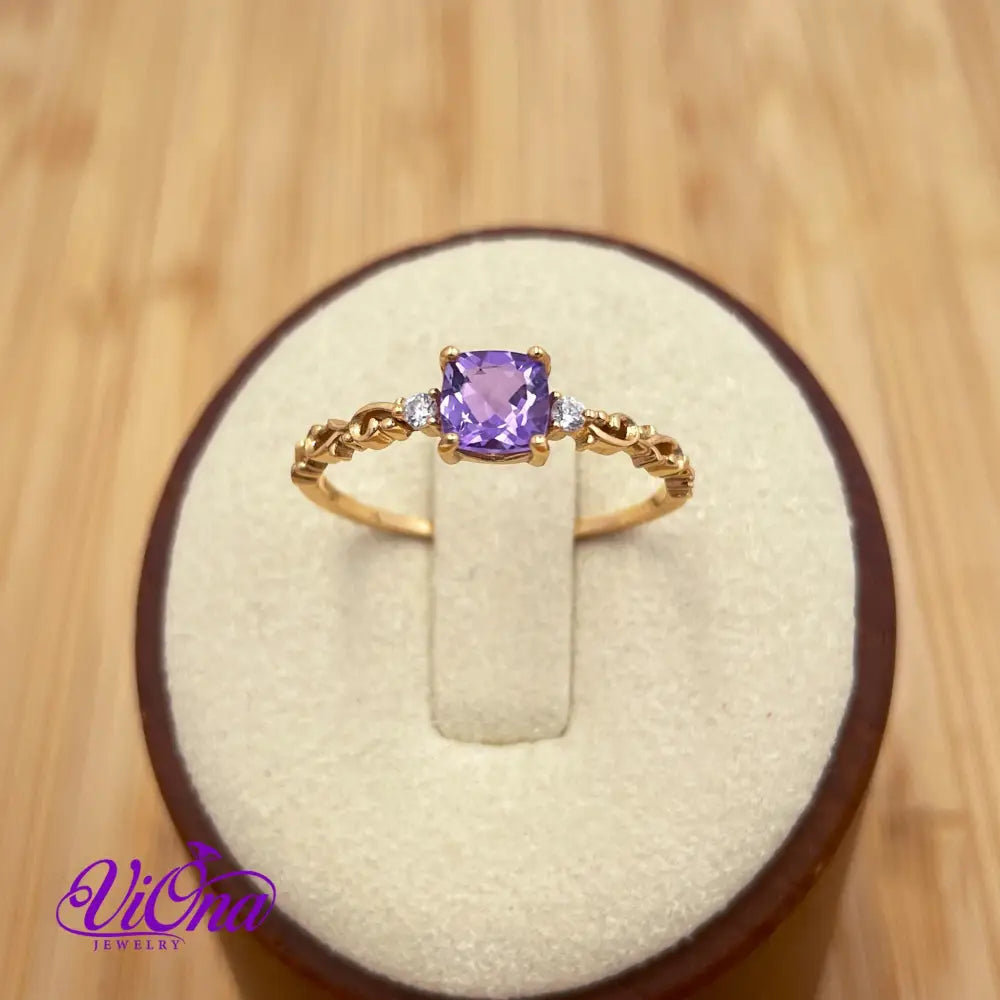 Real Amethyst Ring, Princess Cut with high quality gold plated 925 Sterling Silver, Stamped