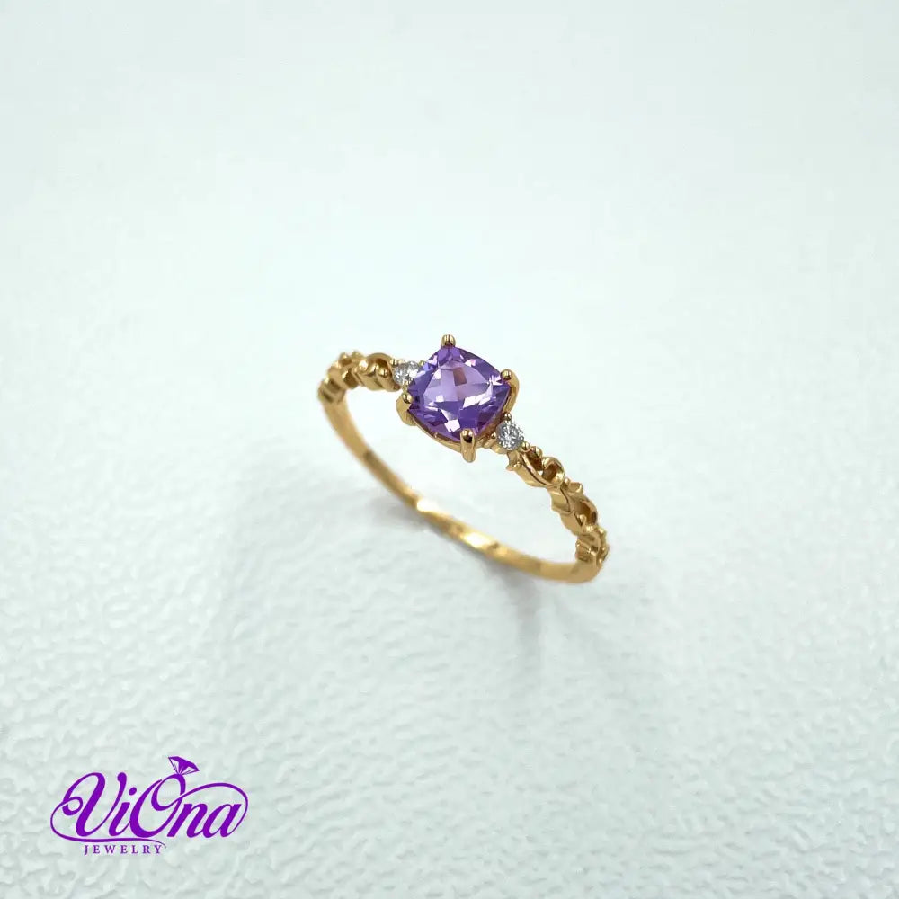 Real Amethyst Ring, Princess Cut with high quality gold plated 925 Sterling Silver, Stamped