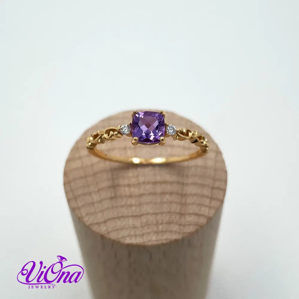 Real Amethyst Ring, Princess Cut with high quality gold plated 925 Sterling Silver, Stamped