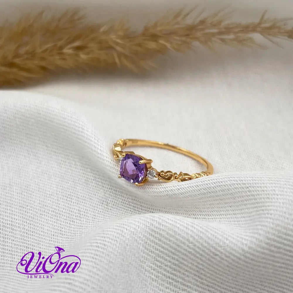 Real Amethyst Ring, Princess Cut with high quality gold plated 925 Sterling Silver, Stamped