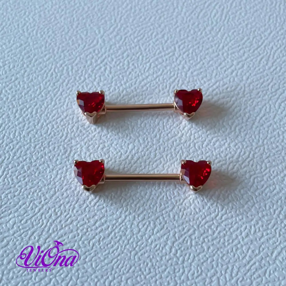 Red Tongue, Ear and Nipple Heart Piercing in pair from Anti rust and tarnish Rosegold 14G Stainless Steel