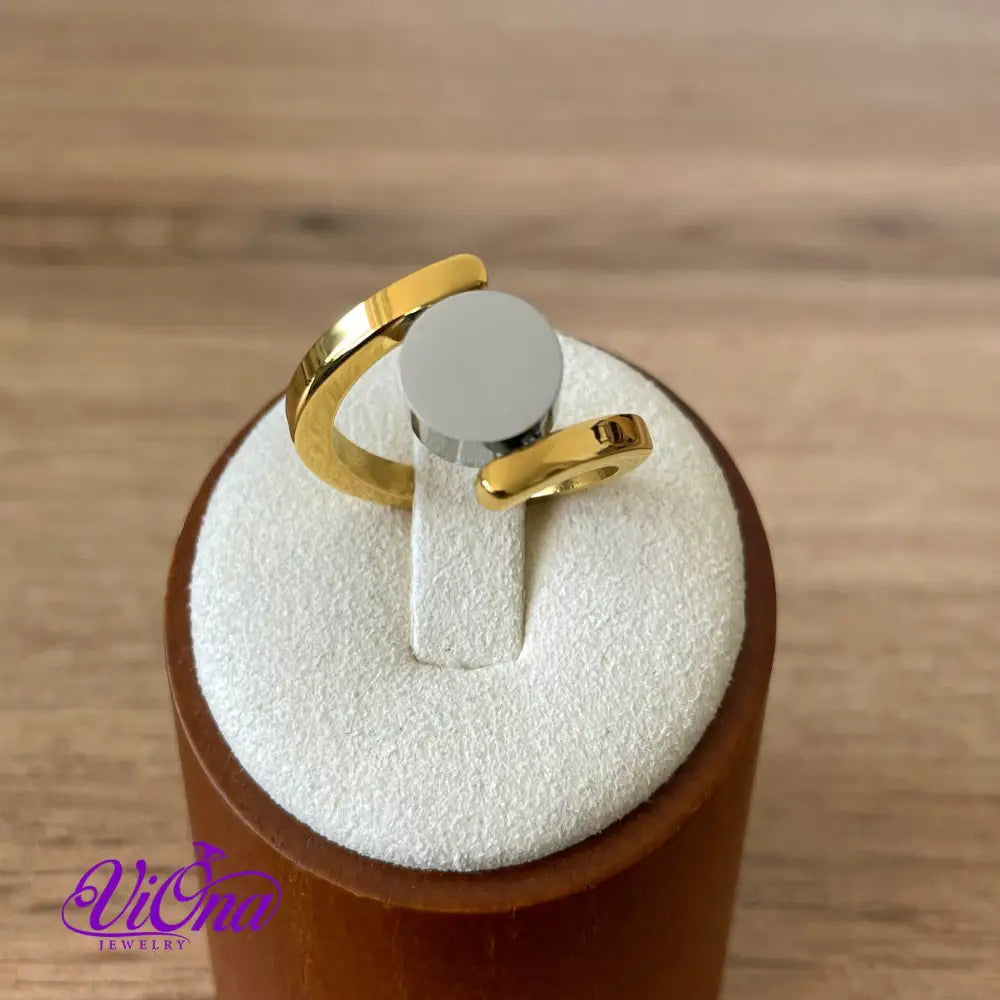 Rotating Disk Elegant Minimalist Stainless Steel Ring, Gold Plated with 18k and Tension Style Shank