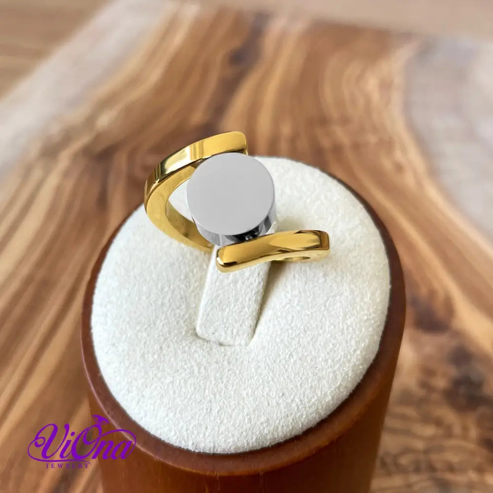 Rotating Disk Elegant Minimalist Stainless Steel Ring, Gold Plated with 18k and Tension Style Shank