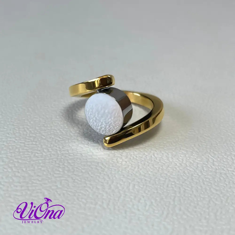 Rotating Disk Elegant Minimalist Stainless Steel Ring, Gold Plated with 18k and Tension Style Shank