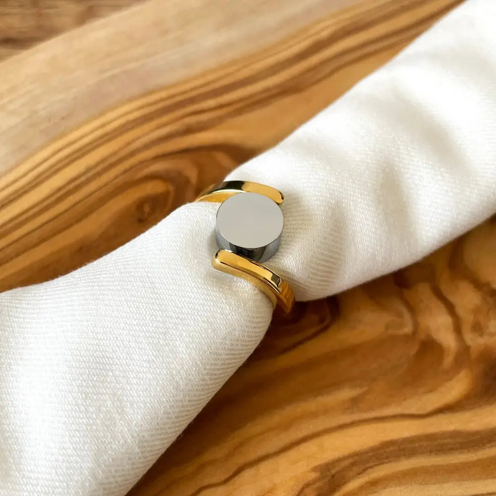 Rotating Disk Elegant Minimalist Stainless Steel Ring, Gold Plated with 18k and Tension Style Shank