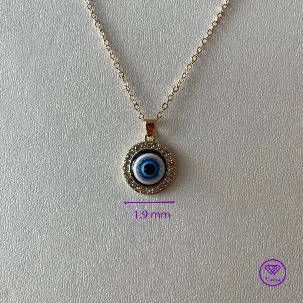 Round Evil Eye necklace, Gold frame with blue pendant