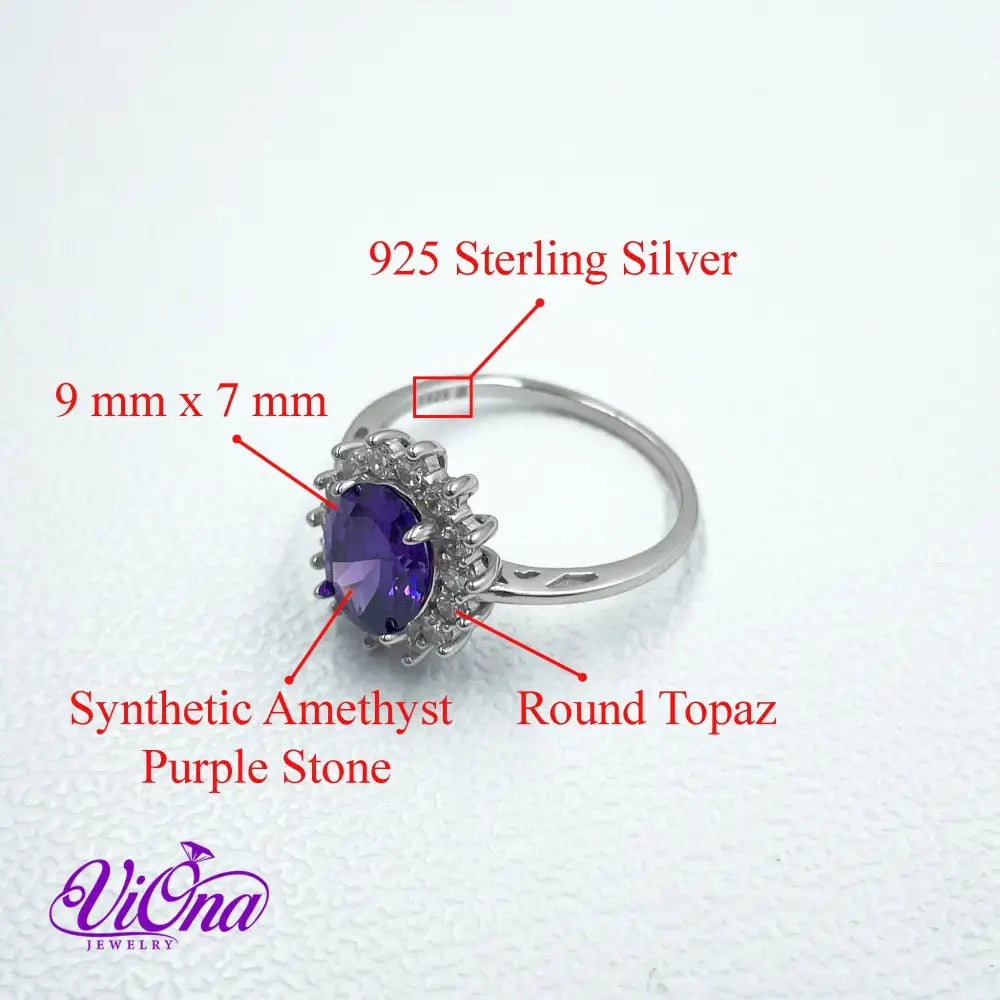 Royal Radiance: 925 Sterling Silver Amethyst Purple Crystal Ring – A Timeless Gift