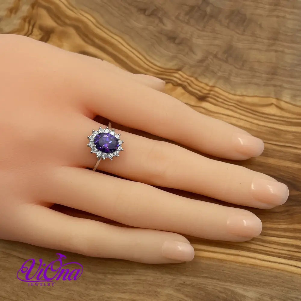 Royal Radiance: 925 Sterling Silver Amethyst Purple Crystal Ring – A Timeless Gift