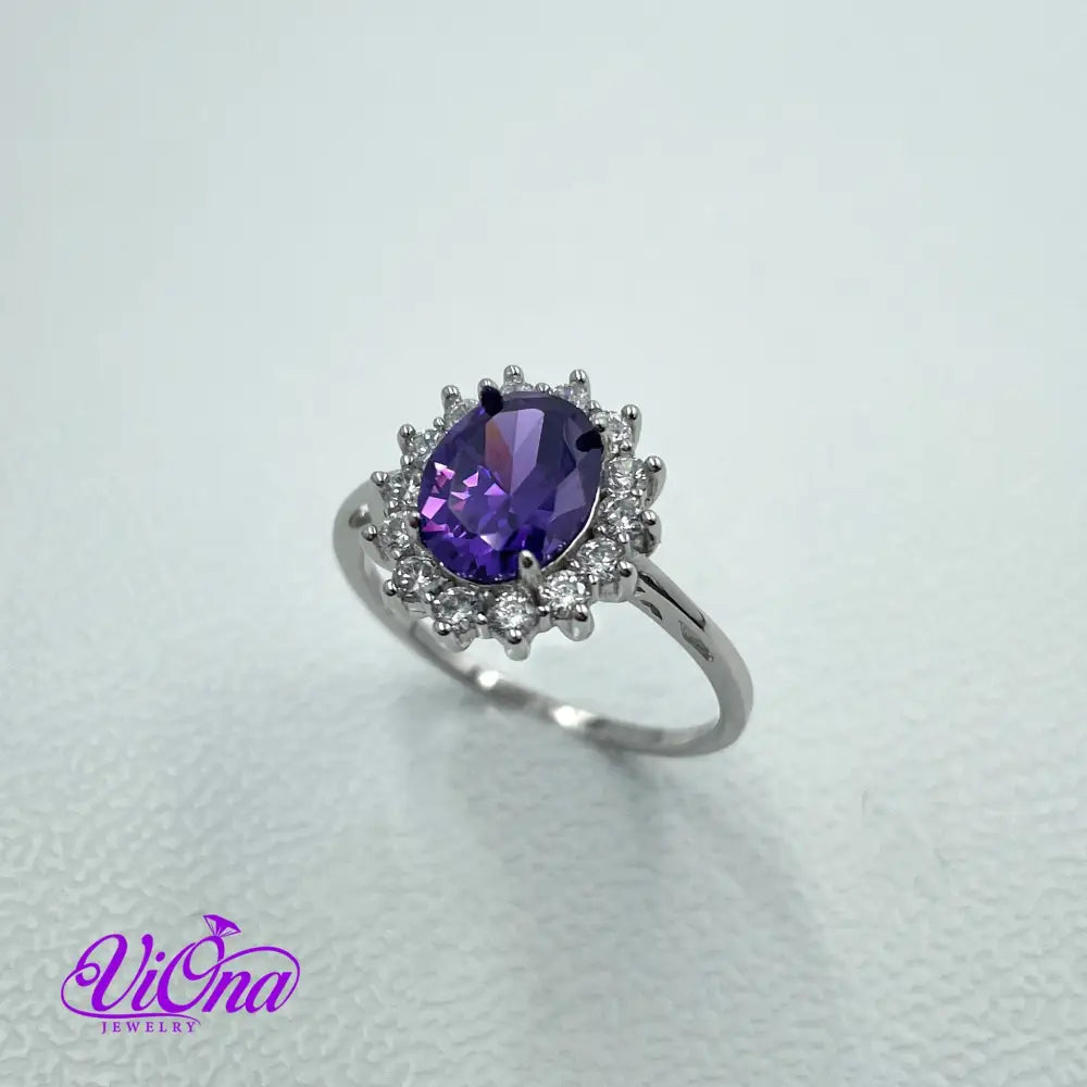 Royal Radiance: 925 Sterling Silver Amethyst Purple Crystal Ring – A Timeless Gift