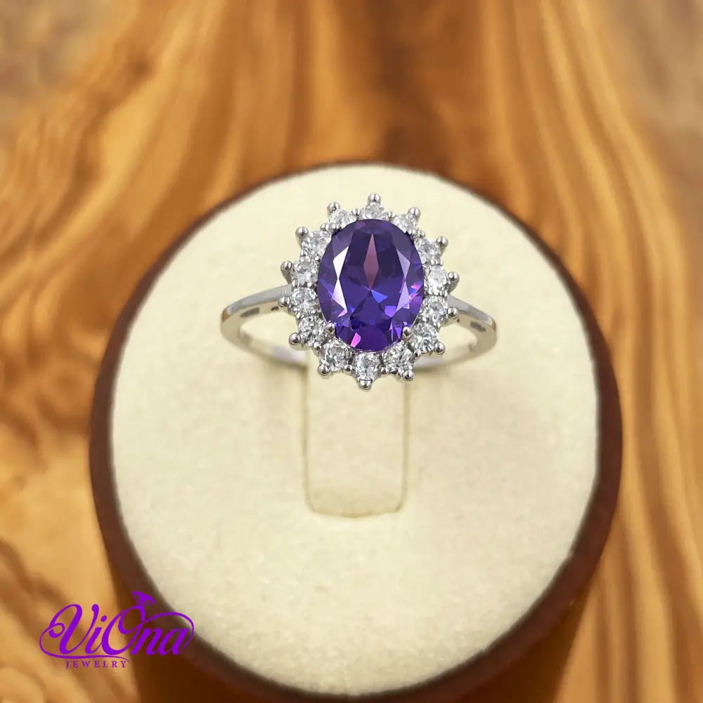 Royal Radiance: 925 Sterling Silver Amethyst Purple Crystal Ring – A Timeless Gift