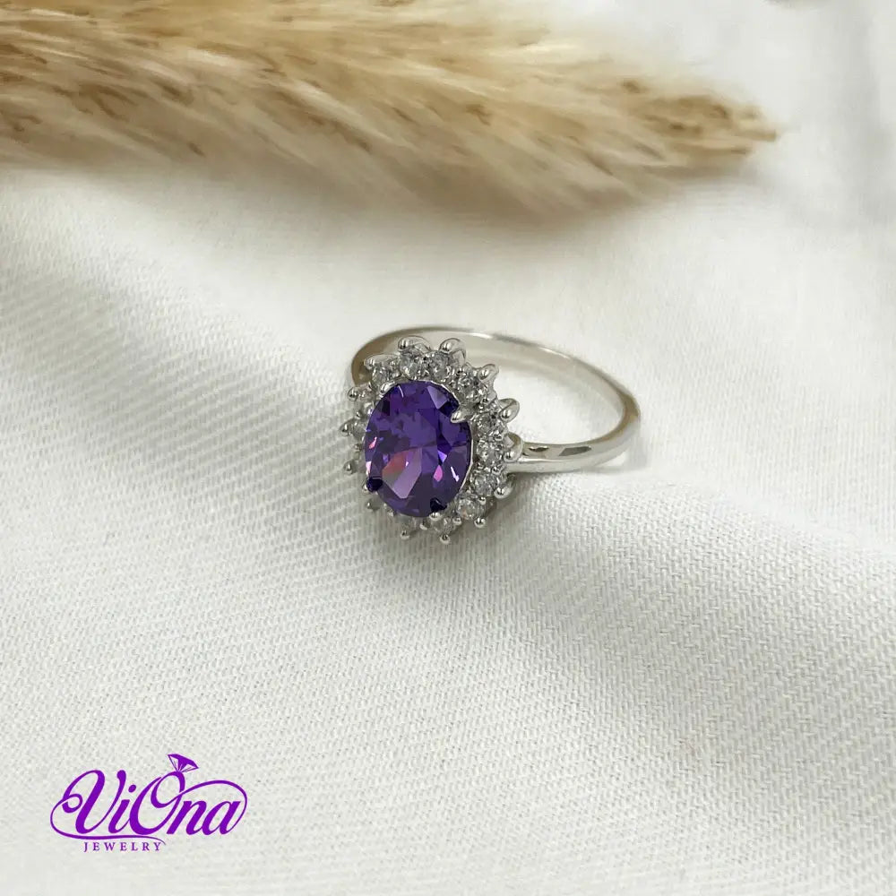 Royal Radiance: 925 Sterling Silver Amethyst Purple Crystal Ring – A Timeless Gift