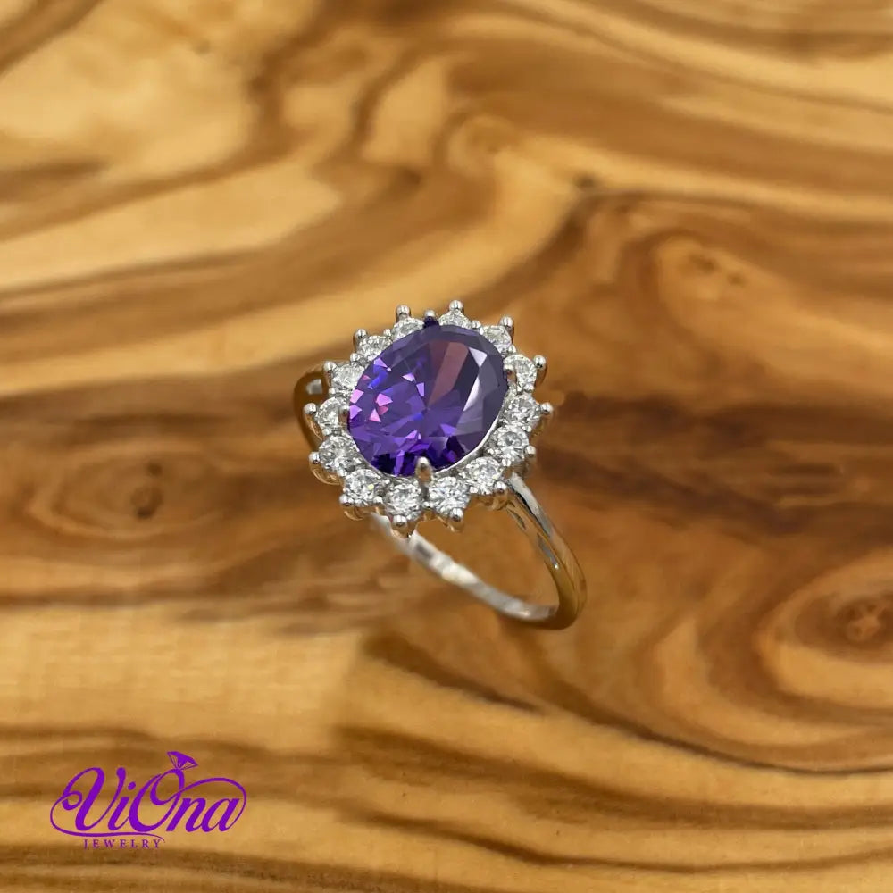 Royal Radiance: 925 Sterling Silver Amethyst Purple Crystal Ring – A Timeless Gift