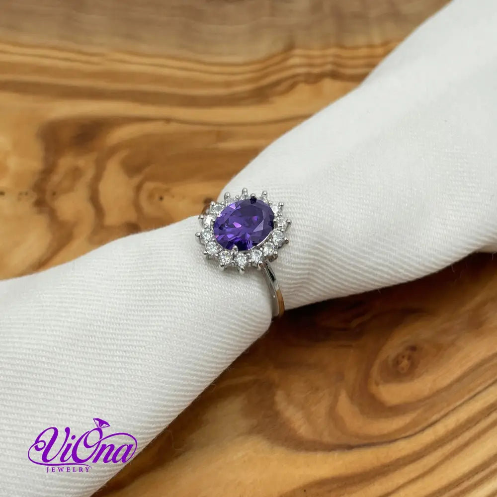 Royal Radiance: 925 Sterling Silver Amethyst Purple Crystal Ring – A Timeless Gift