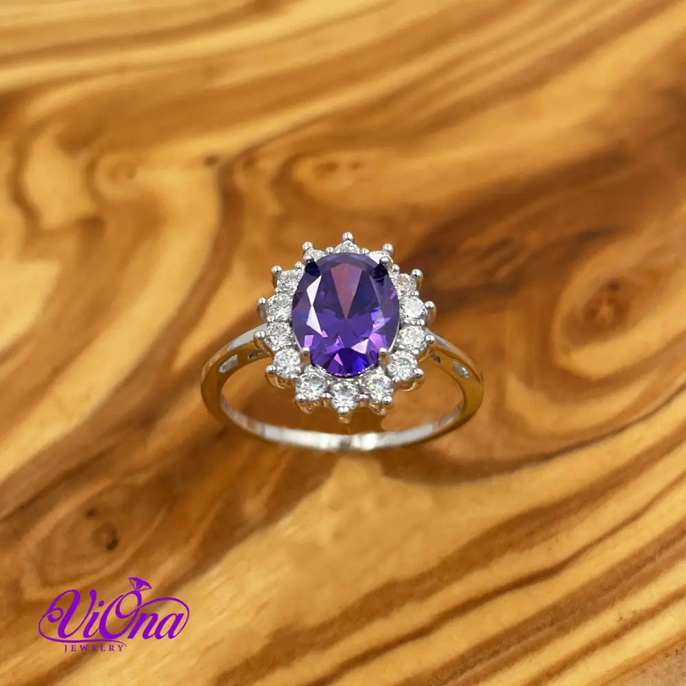 Royal Radiance: 925 Sterling Silver Amethyst Purple Crystal Ring – A Timeless Gift