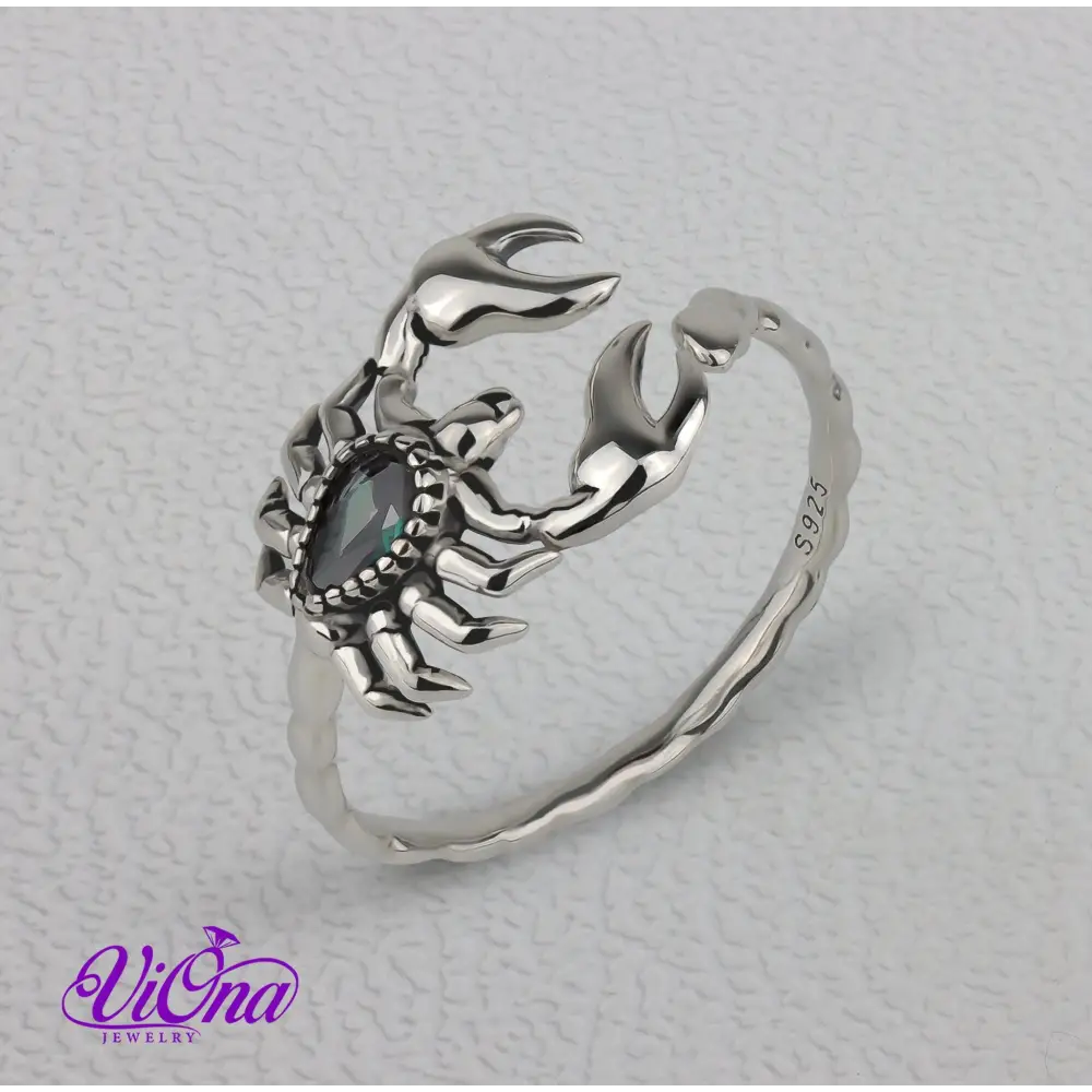 Scorpion Ring from Platinum-Coated 925 Sterling Silver: An Open Ring Design with Gothic Charm and Zodiac Inspiration