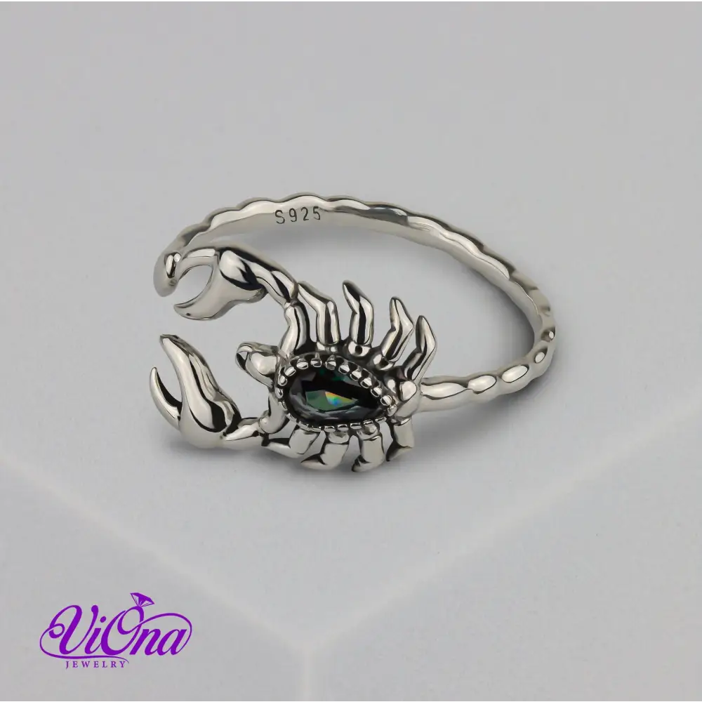 Scorpion Ring from Platinum-Coated 925 Sterling Silver: An Open Ring Design with Gothic Charm and Zodiac Inspiration