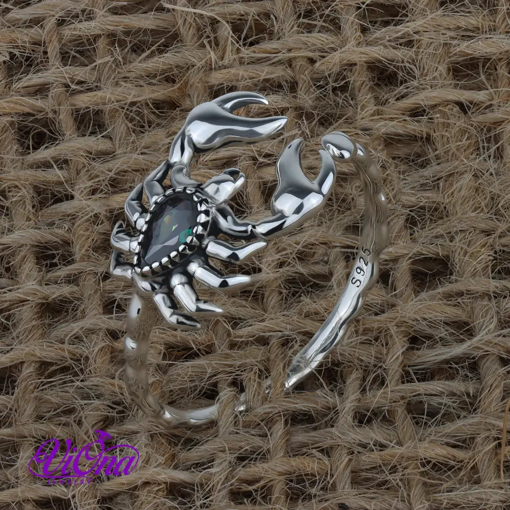 Scorpion Ring from Platinum-Coated 925 Sterling Silver: An Open Ring Design with Gothic Charm and Zodiac Inspiration