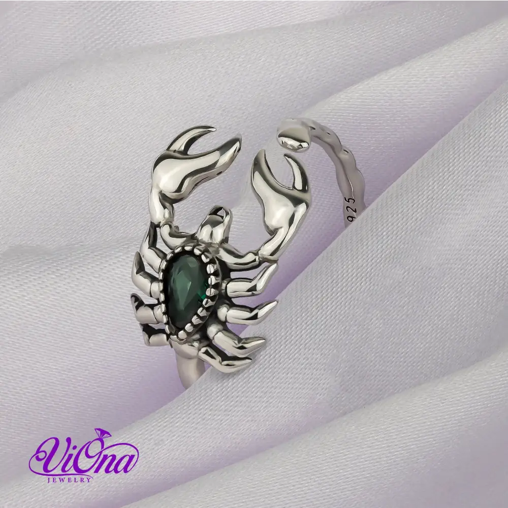 Scorpion Ring from Platinum-Coated 925 Sterling Silver: An Open Ring Design with Gothic Charm and Zodiac Inspiration