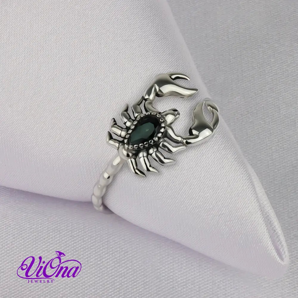 Scorpion Ring from Platinum-Coated 925 Sterling Silver: An Open Ring Design with Gothic Charm and Zodiac Inspiration