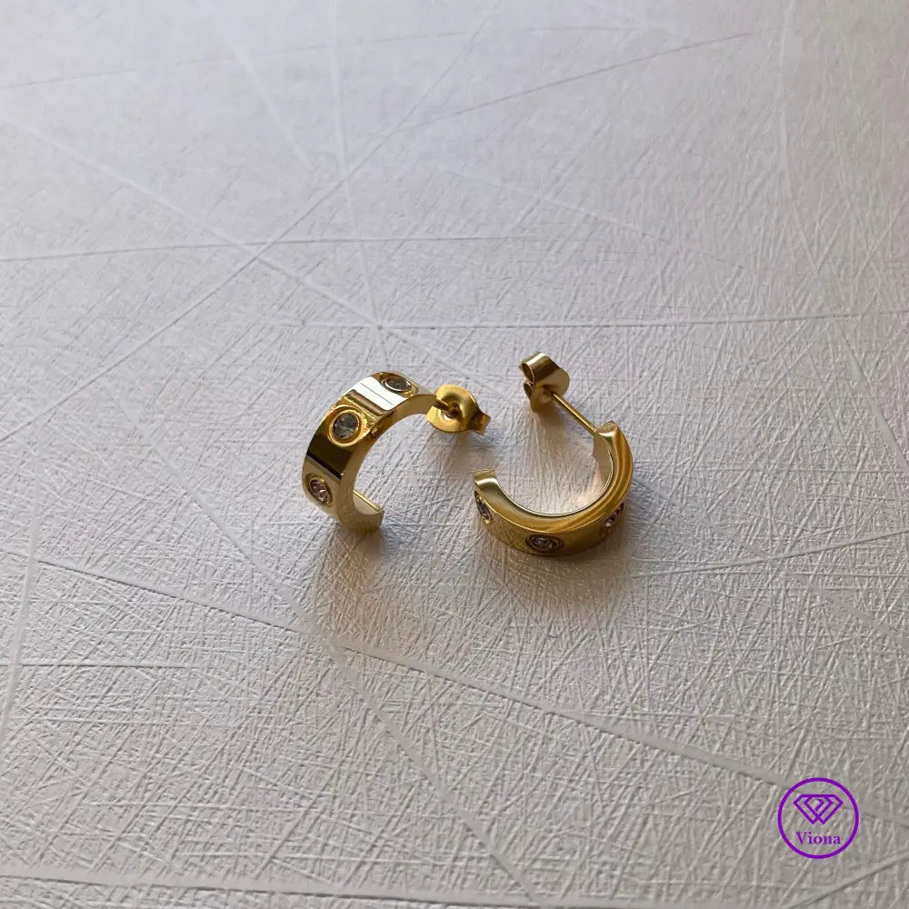 Semi Circle Gold Earrings with CZ stones