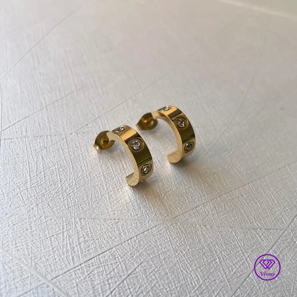 Semi Circle Gold Earrings with CZ stones