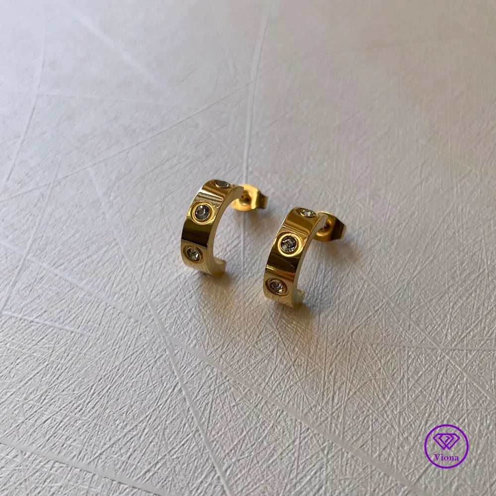 Semi Circle Gold Earrings with CZ stones