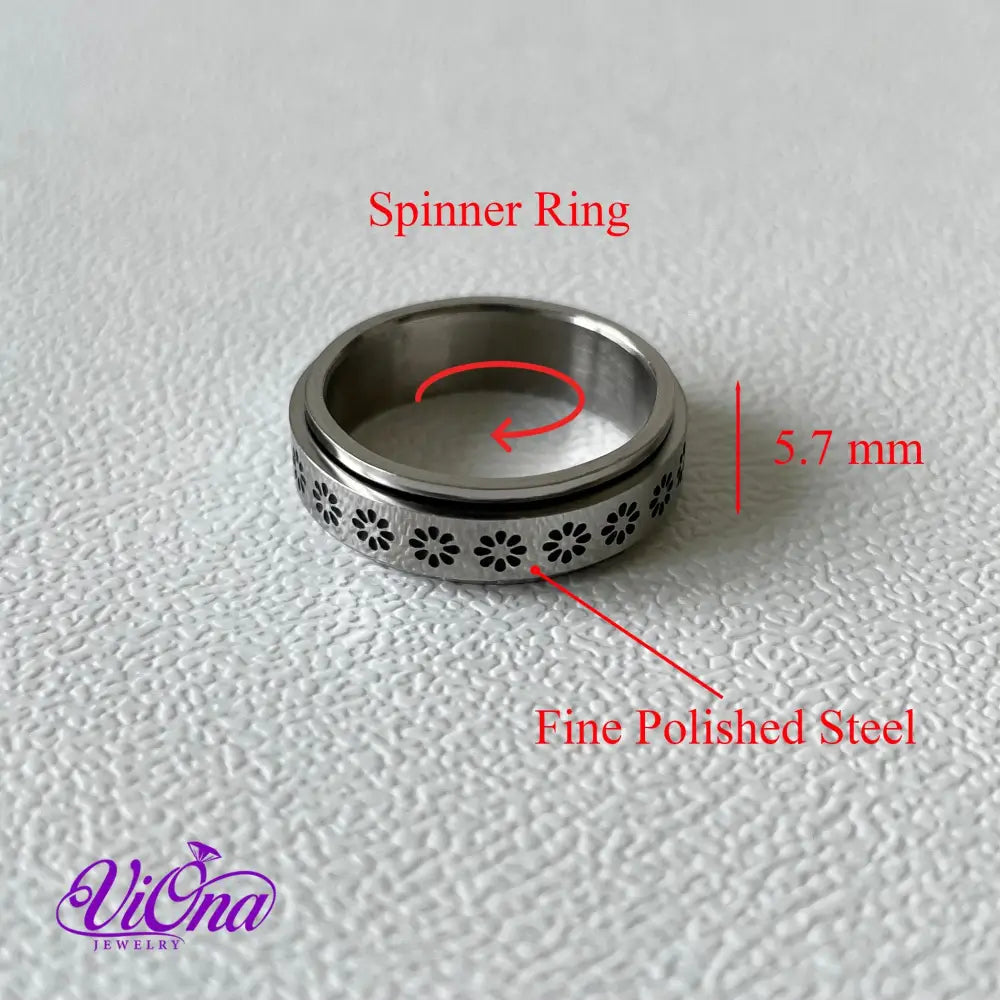 Spinner Silver Color Anxiety Ring with Flower designs for men and women