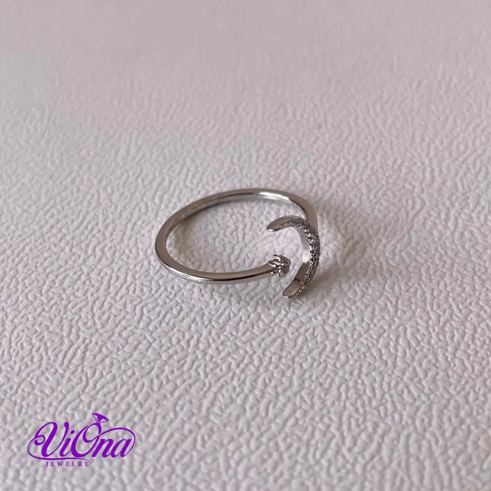 Star and Moon Minimal Open Ring from pure 925 Sterling Silver, Stamped