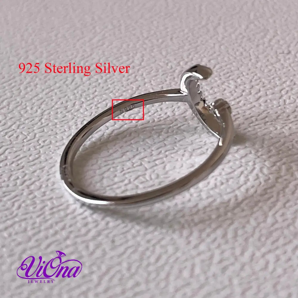 Star and Moon Minimal Open Ring from pure 925 Sterling Silver, Stamped