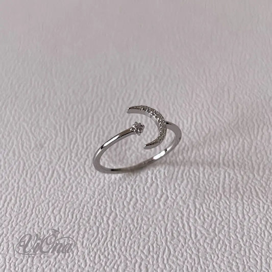 Star & Moon Open Ring – 925 Sterling Silver Stamped | Viona