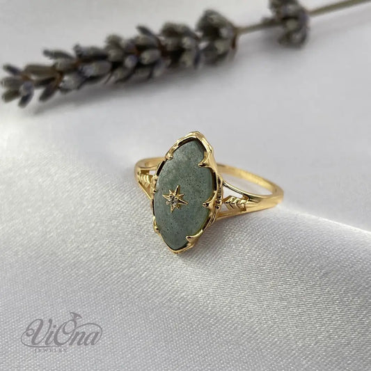 Starry Night Labradorite Gemstone Ring – 925 Silver Gold Plated | Viona