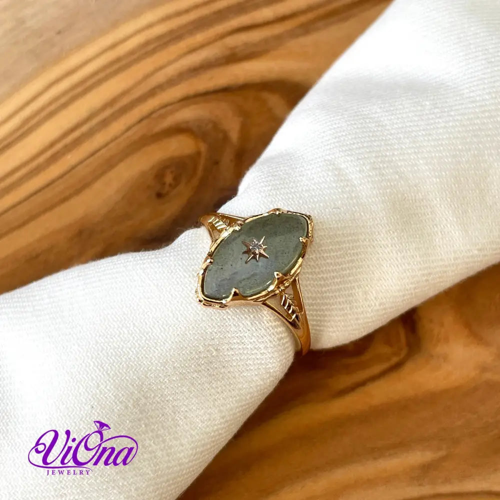 Starry Night Labradorite Ring - 925 Sterling Silver, Gold Plated, Natural Gemstone