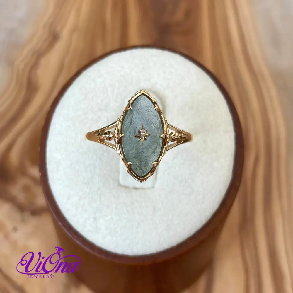 Starry Night Labradorite Ring - 925 Sterling Silver, Gold Plated, Natural Gemstone