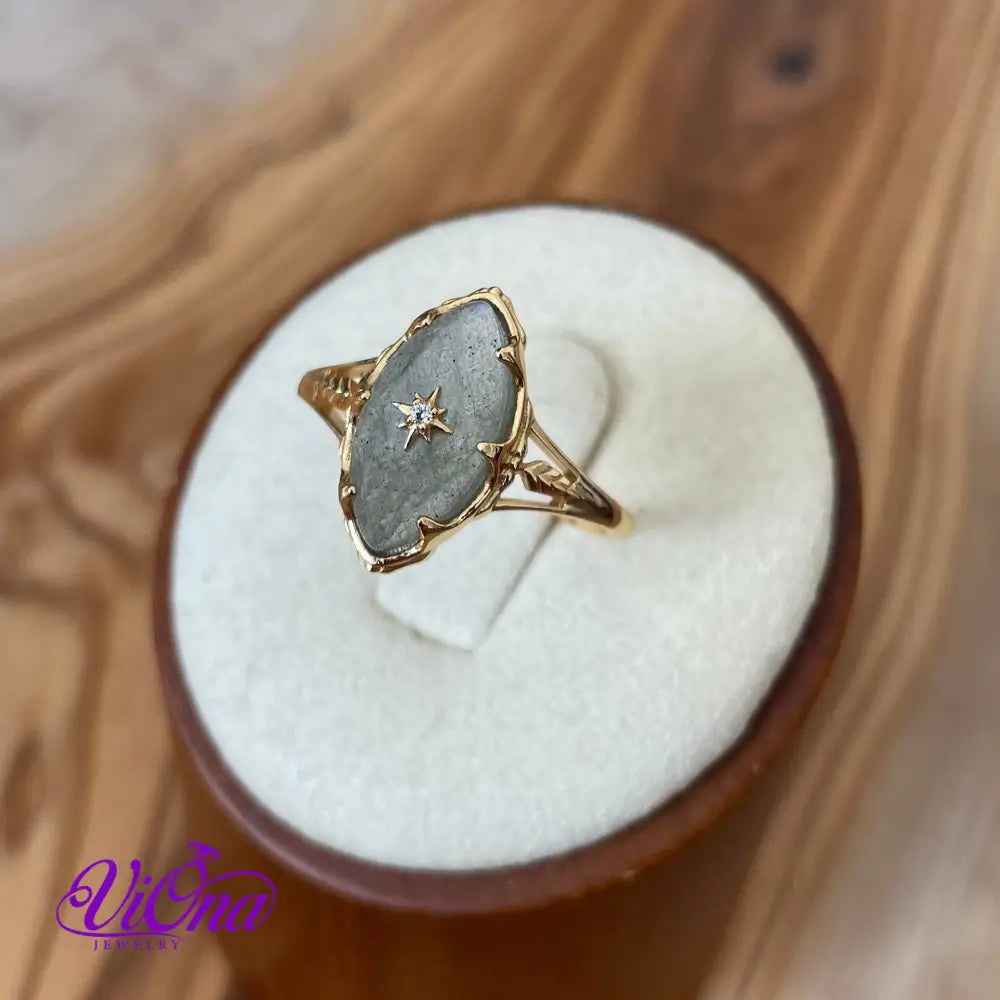 Starry Night Labradorite Ring - 925 Sterling Silver, Gold Plated, Natural Gemstone