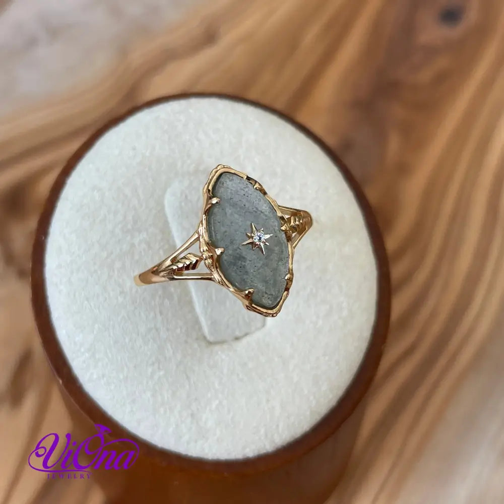 Starry Night Labradorite Ring - 925 Sterling Silver, Gold Plated, Natural Gemstone