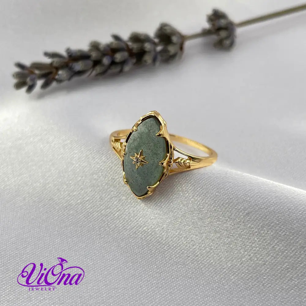 Starry Night Labradorite Ring - 925 Sterling Silver, Gold Plated, Natural Gemstone